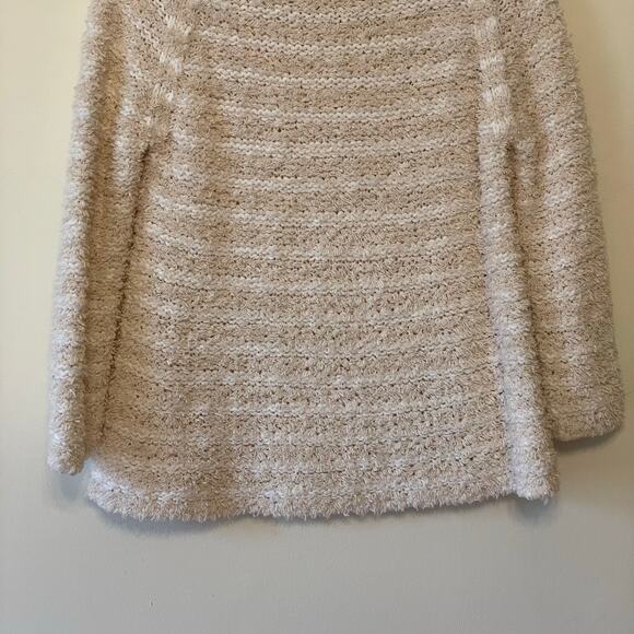 Anthropologie S knit sweater stripe neutral fuzzy knit off-white boho chic cozy - Picture 7 of 7